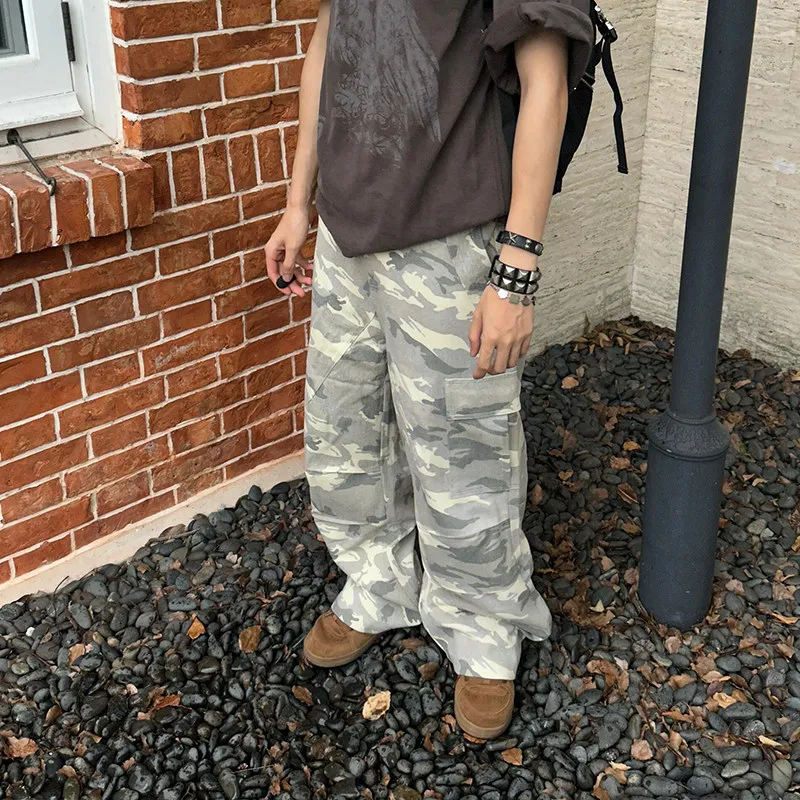 Pantaloni da lavoro mimetici larghi a gamba dritta ey Pantaloni casual da paracadutista da uomo bianchi americani retrò