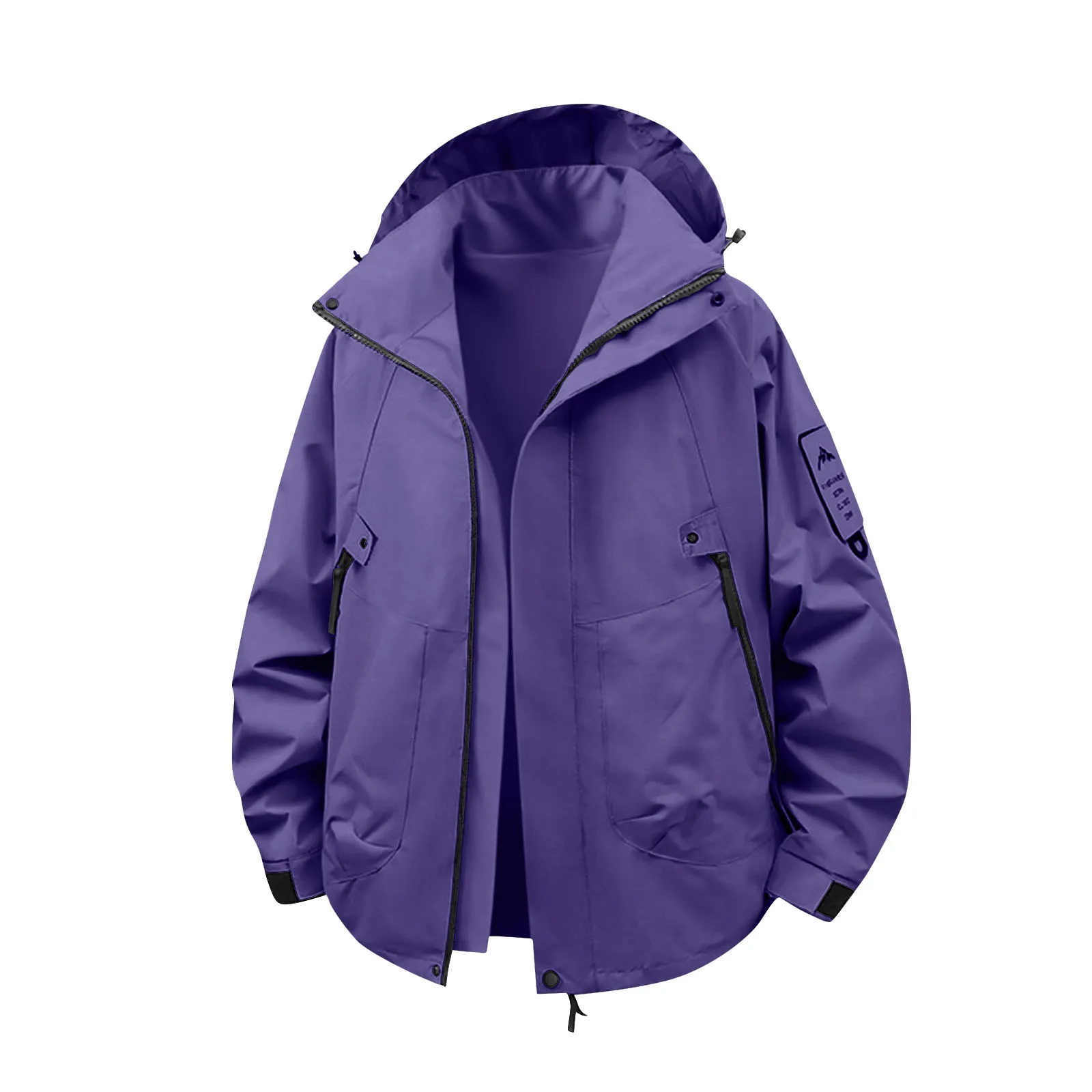 

Men'S Solid Color Lightweight Hooded Large Pocket Jacket Outdoor Casual Sports Trend Jacket Suitable For Sports And Casual Wear