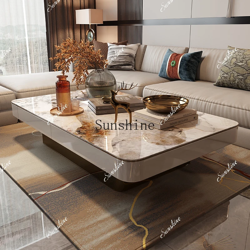 Light luxury living room creative high sense extended large apartment coffee table microcrystalline stone  FT