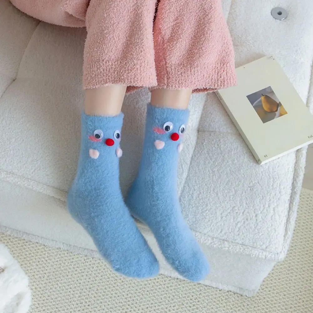 

Kawaii Cartoon Eyes Mink Fur Socks Cute Eyes Pile Up Plush Dot Socks Soft Funny Sleeping Socks Women Women