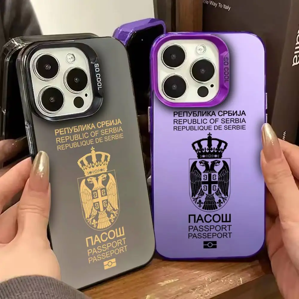 

Serbia Passport Phone Case For iPhone 16,15,14,13,12,11,Pro,XS,Max,Plus,Mini,SE Colorful Candy Matte Shockproof Cover