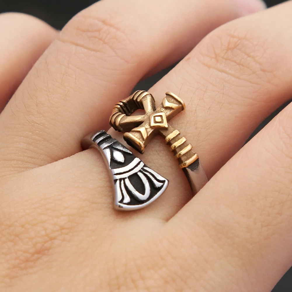 Gothic Vintage Stainless Steel Seal Cross Egypt Ring For Men Women Punk Biker Egyptian Anka Cross Ring Fashion Jewelry Wholesale