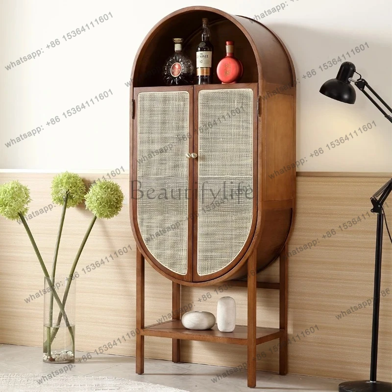 

Restaurant Wine Cabinet Furniture Modern Simple Sideboard Wood Double Door Rattan Living Room Wall-Mounted Small Wine Cabinet