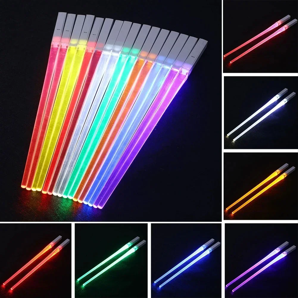 1 Pair LED Lightsaber Chopsticks Luminous Reusable Kitchen Light Up LED Chopstick Glowing BPA Free Food Safe Chopsticks