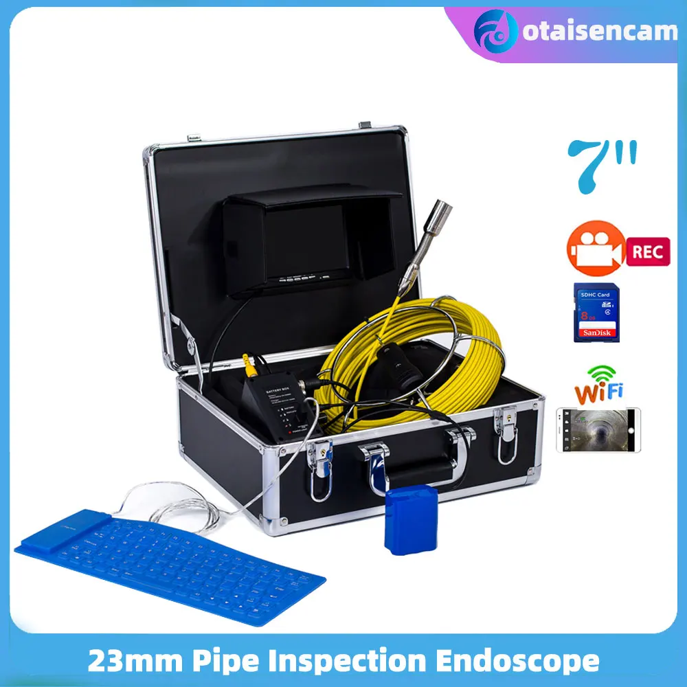 

7 Inch Monitor Industrial Drain Sewer Pipe Inspection Endoscope 23mm Camera Keyboard DVR WP71A Borescope Underwater Camera