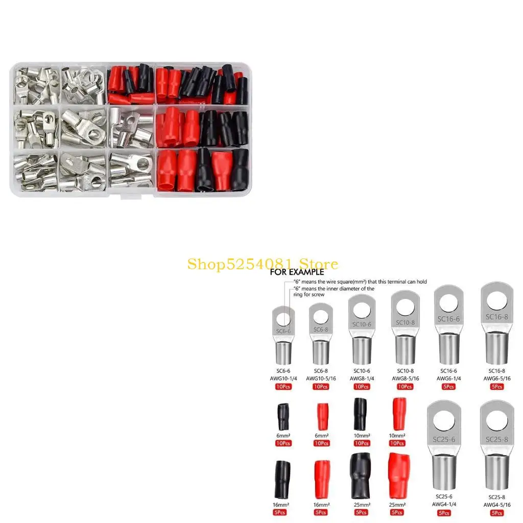AXYC Pack of 120 Professional Cable Lug Set Efficient Cable Lug Set Excellent Conductivity Tube Terminals Set Cable Lugs
