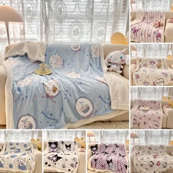 Sanrio Lamb Wool Plush Kids Blanket Hello Kitty Melody Kuromi Cinnamoroll Cartoon Warm Throw Blanket for Sofa Bedroom Decor Gift