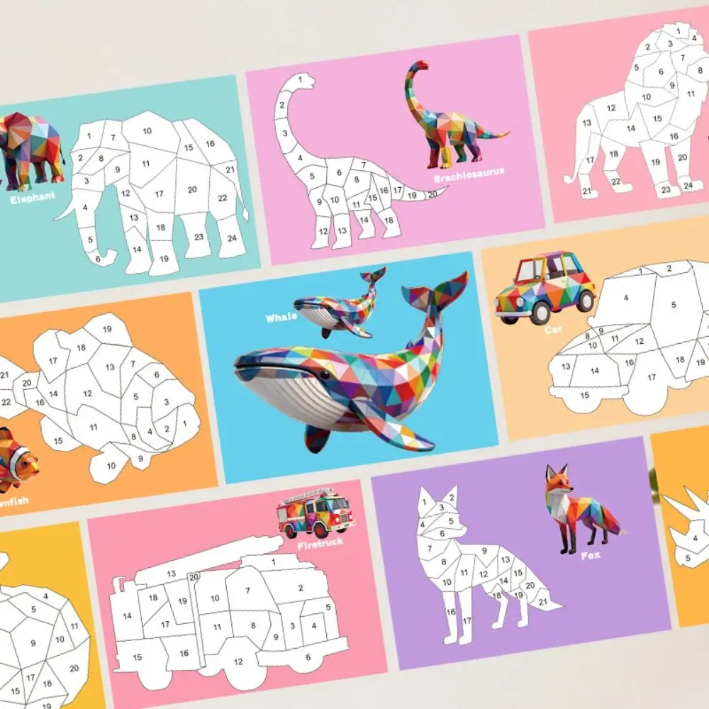 Livros de Adesivos Geométricos 3D de Papel, Brinquedos Educativos Feitos à Mão, Kit de Material DIY para Colar, Livro de Adesivos de Animais Montessori