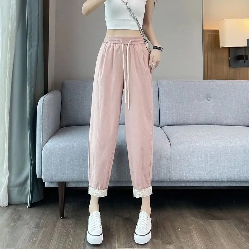 Cool Summer Harem Pants Elastic Waist Versatile Nine-point Dad Pants