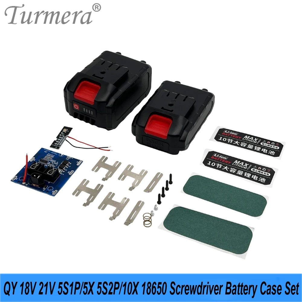 Turmera 18V 21V Screwdriver Battery Case 5cores 10cores 18650 Holder with 5S 20A BMS Weld Nickel  for Replace Electric Drill Use