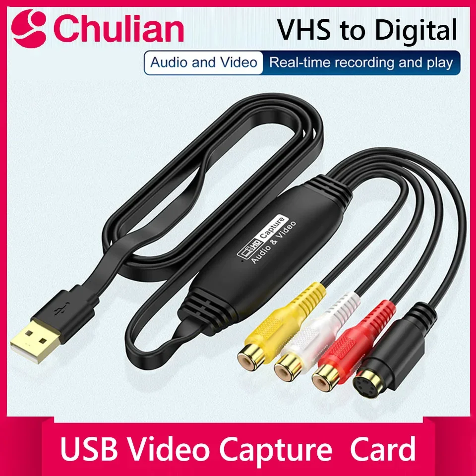 USB Video Capture VHS to Digital Converter USB 2.0 Video Audio Capture Card For TV DVD VHS Support Windows Mac System