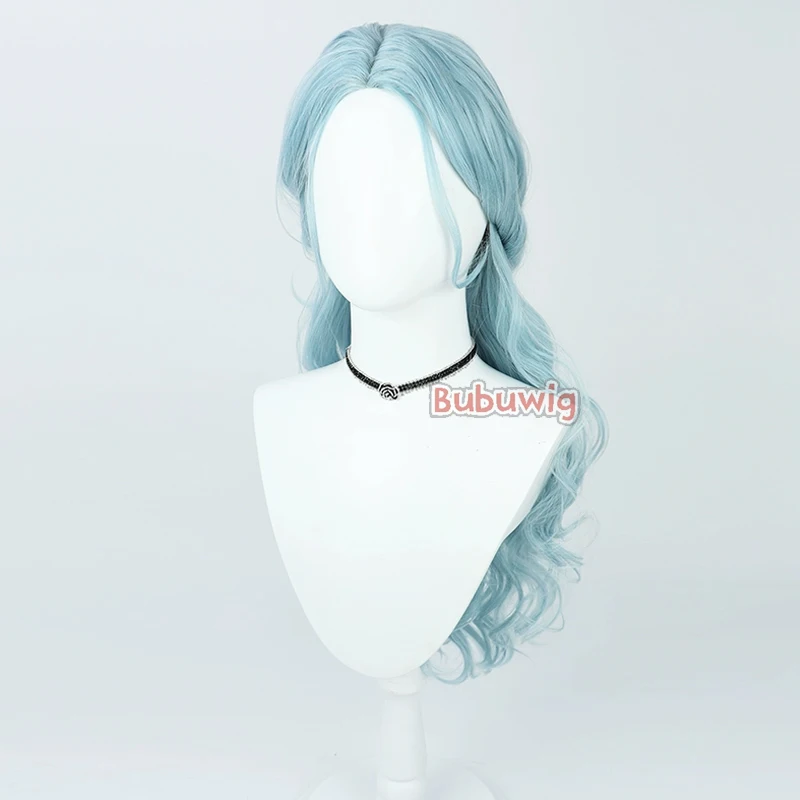 Rambut sintetis Bubuwig Hinomori Shizuku wig Cosplay proyek Sekai: kaus panggung warna-warni. Wig biru muda bergelombang 72cm tahan panas