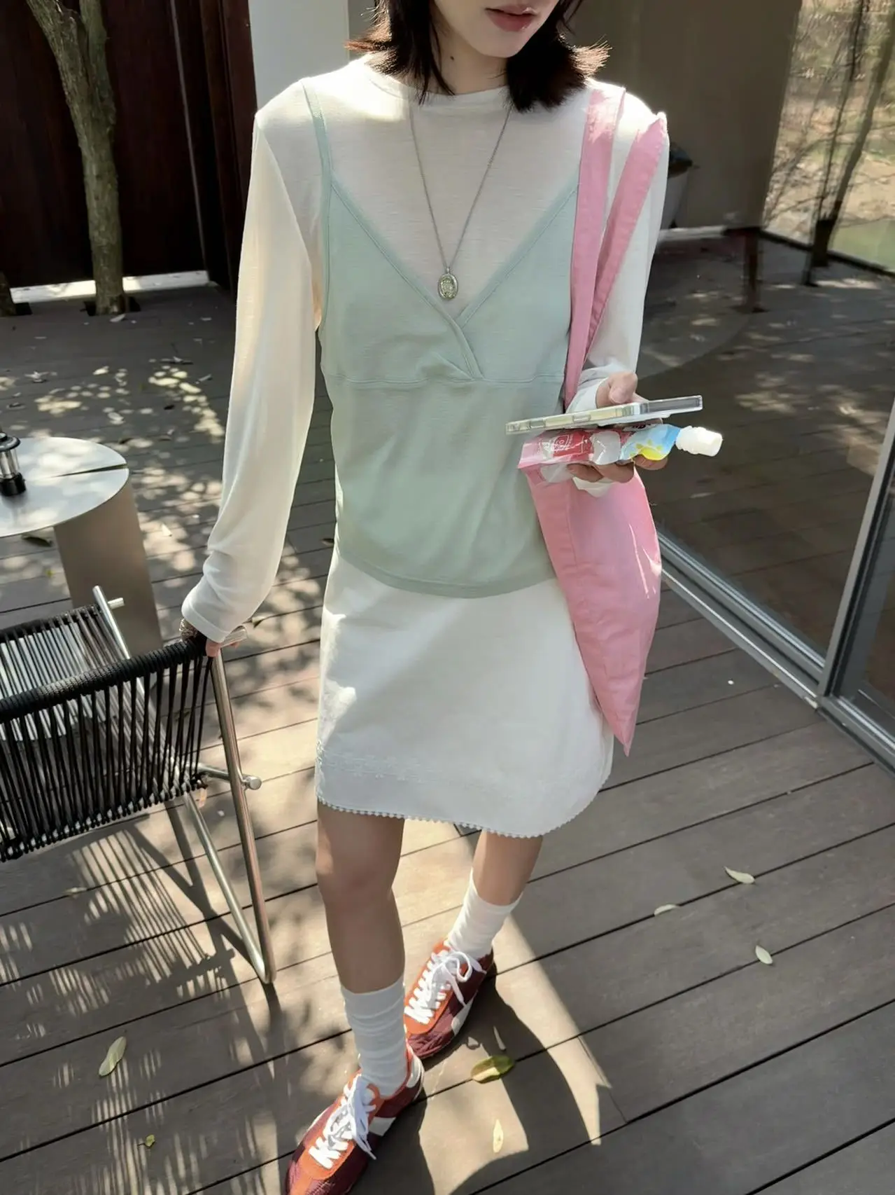 

Lilian Gentle Thin Mask T Two-Piece Set Soft Texture Strap Design Spring Faion Women's round Ne Long Sve Suit