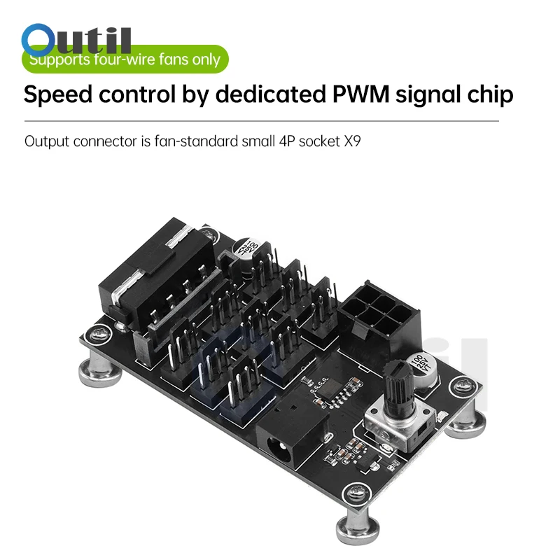 

Chassis PWM Violent Fan Speed Controller Board 9-way High-power Fan Hub Controller 12V Four Wire Fan Speed Control Module