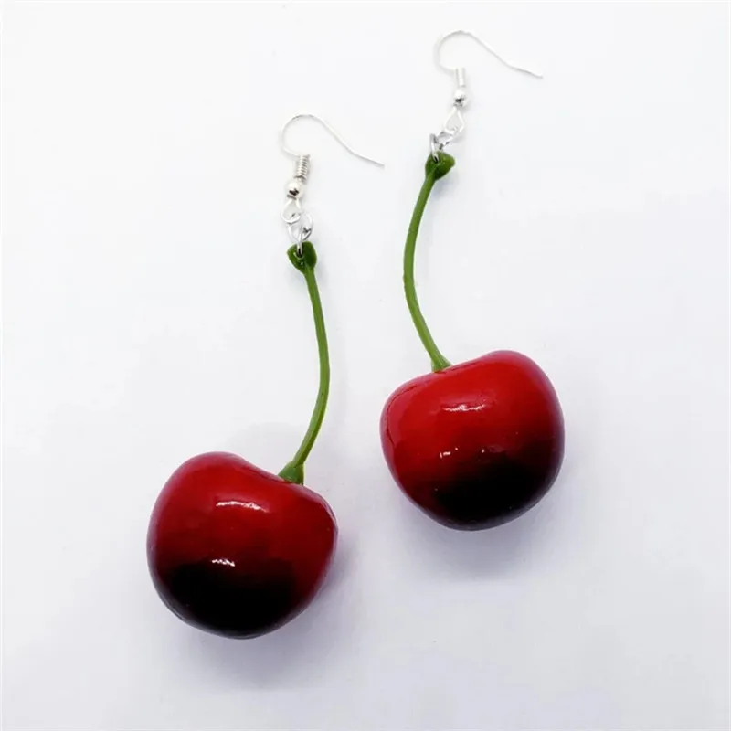 New Cute Imitation Plastic Cherry Earrings Novel Fruit Fake Cherry Interesting Decoration Suitable for Women\'s Gift To Her