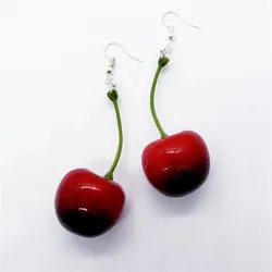 New Cute Imitation Plastic Cherry Earrings Novel Fruit Fake Cherry Interesting Decoration Suitable for Women's Gift To Her