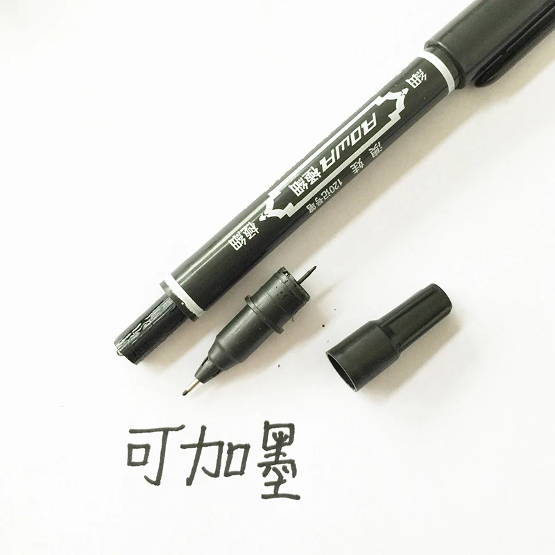 10 Stück Twin-Tip-Ölmarker in Schwarz/Blau/Rot, 0,5/1 mm, doppelköpfiger Permanent-Kunstmarker, Schreibwaren, Schul- und Bürobedarf – Detail 3