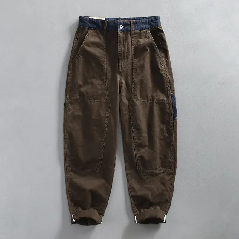 Japanese Fashion Streetwear Cargo Pants Men Baggy Pants Spring Fall Pure Cotton Casual Tapered Green Pants Man Comfort Trousers