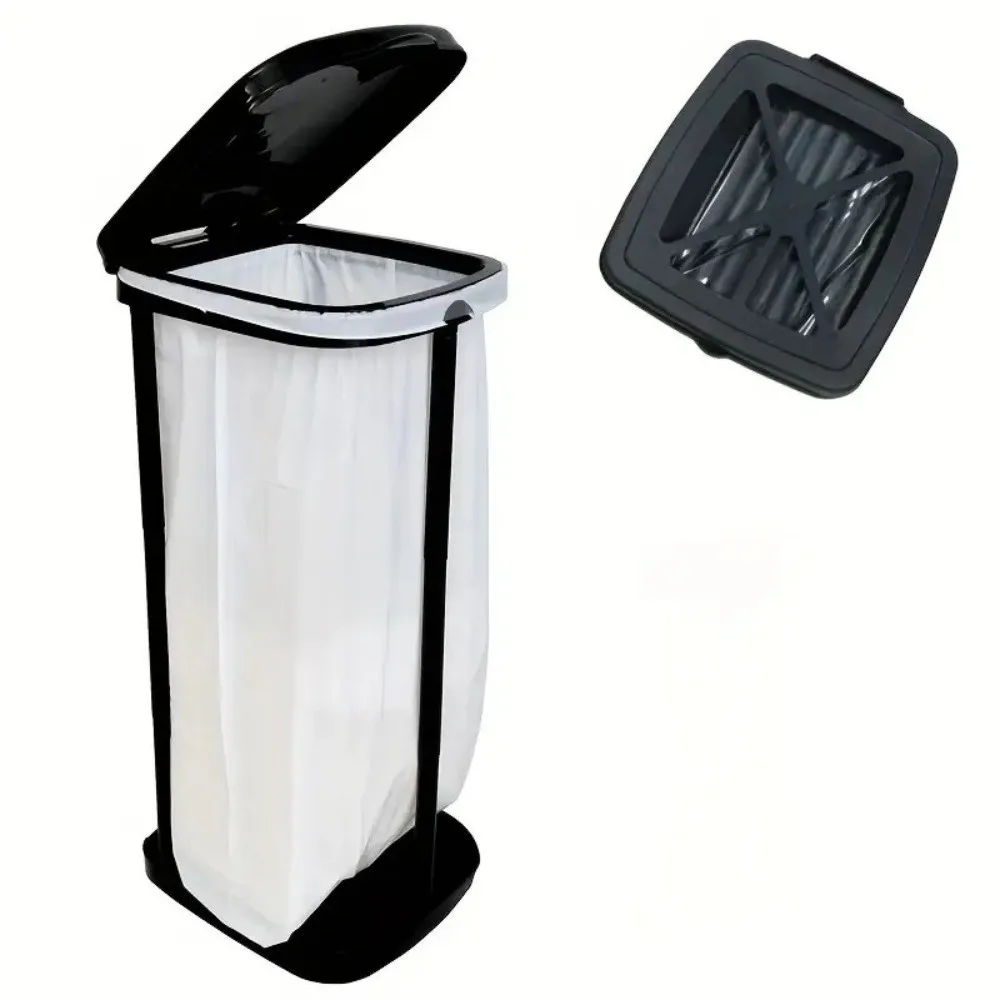 Soporte plegable para bolsa de basura, soporte de plástico portátil, soporte telescópico con tapa, bolsa de basura, estante auxiliar para acampar