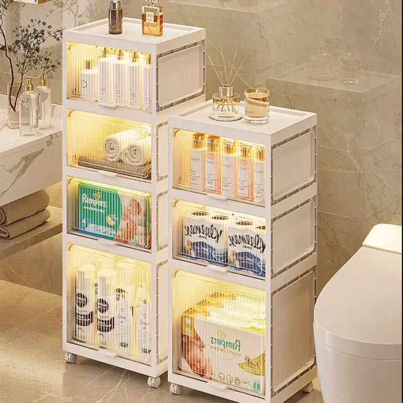 Chic Multi-Layered Bathroom Storage Shelf Comprehensive Floor to Ceiling Sandwich Cabinet with Organizational Drawer Dividers