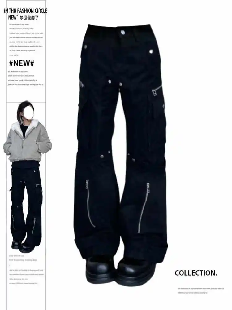 Women Cyber Punk Goblin Core Baggy Cargo Pants Dark Academia Long Trousers Wide Fit Pants Y2k Harajuku Japanese Gothic Jeans