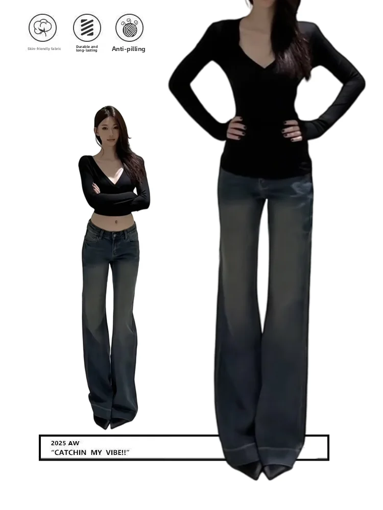 

Low Waist American Sle Denim Jeans Women's Slim Fit Micro Flared Bootcut Pants Straight Leg Bell Bot Casual Faion