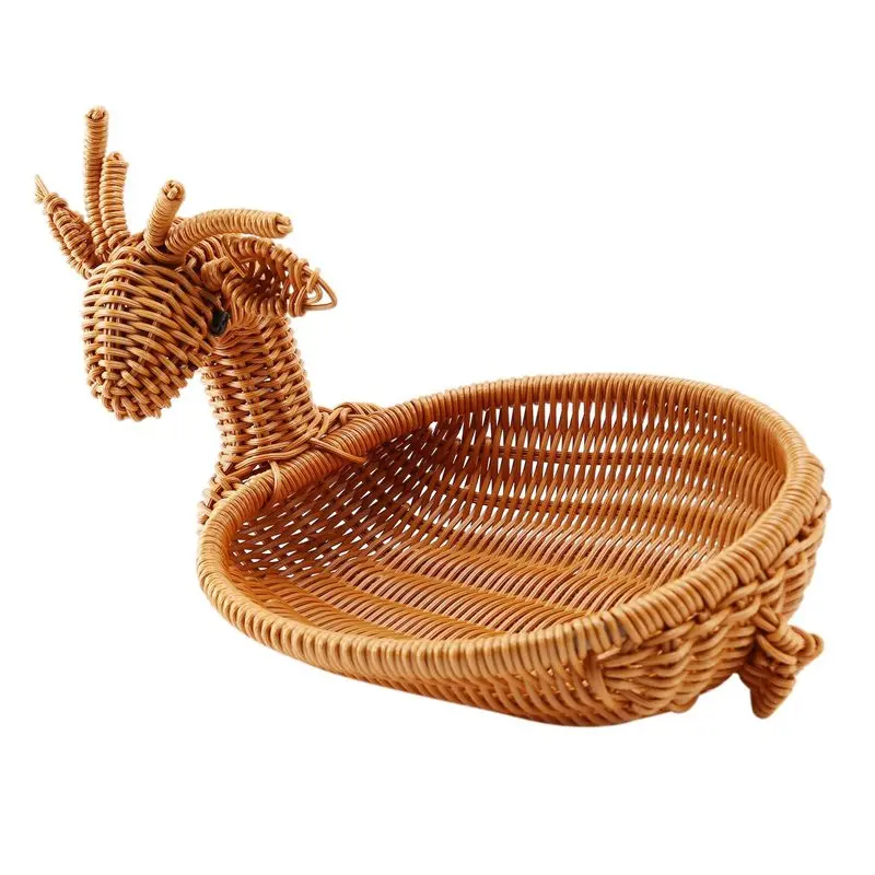 TFTP-10X Rattan Woven Fruit Basket, Imitation Deer Bread Basket Fruit Bowls Tray Vegetable Snack Basket Small