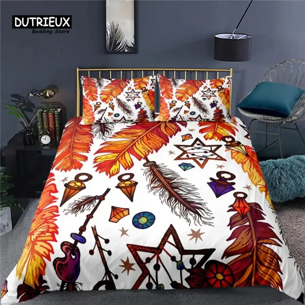 

Luxury 3D Feather Print Home Living Comfortable Duvet Cover Set Pillowcase Kids Bedding Set Queen and King EUUSAUUK Size