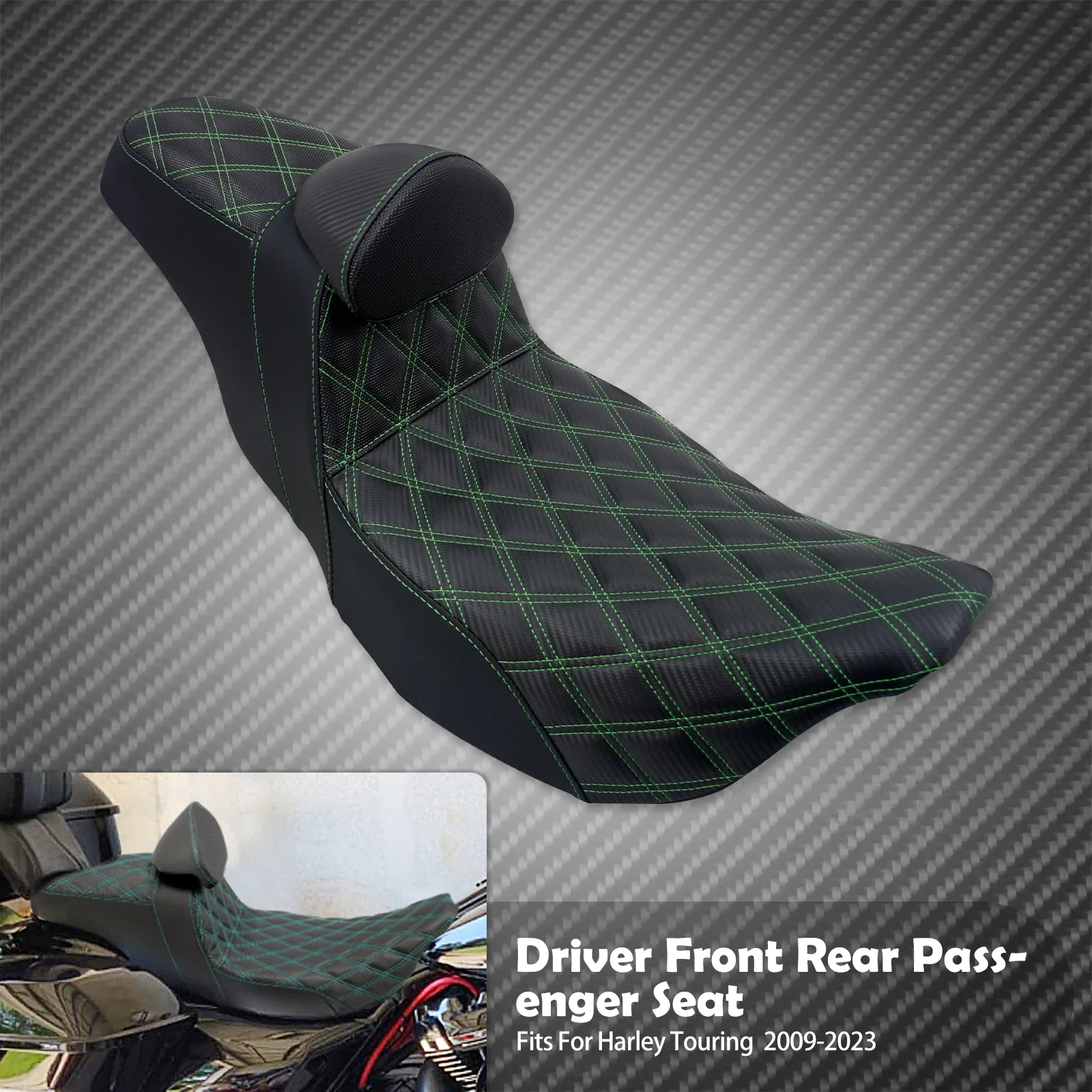Motorfiets 2-Up Seat Met Driver Rugleuning Kussens Rooster Stitch Voor Achterbank Voor Harley Touring Electra Glide FLHR 2009-23