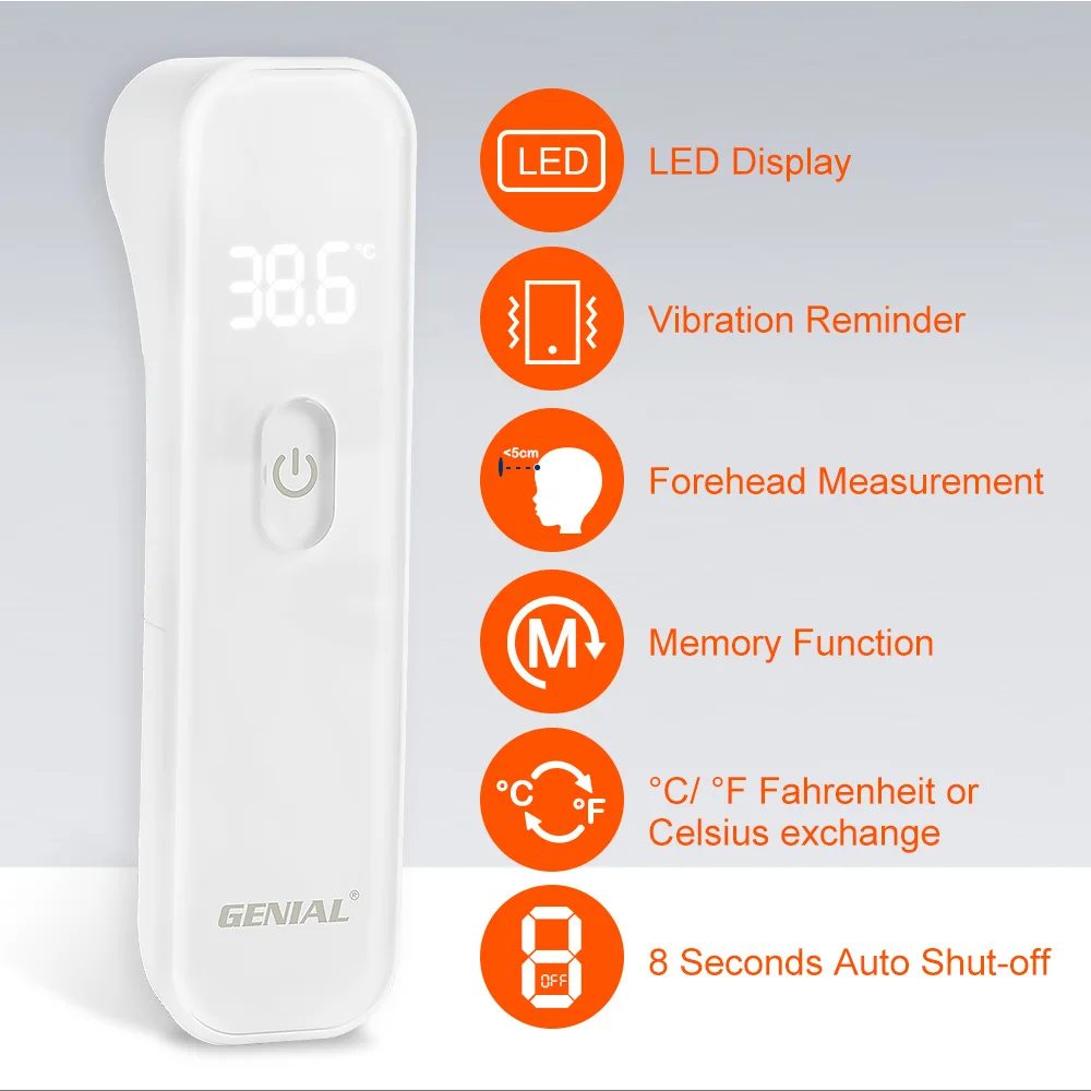 No-Touch Forehead Thermometer,Infrared Digital for Adults and Kids,Touchless,3 Ultra-Sensitive Sensors,Quiet Vibration Feedback