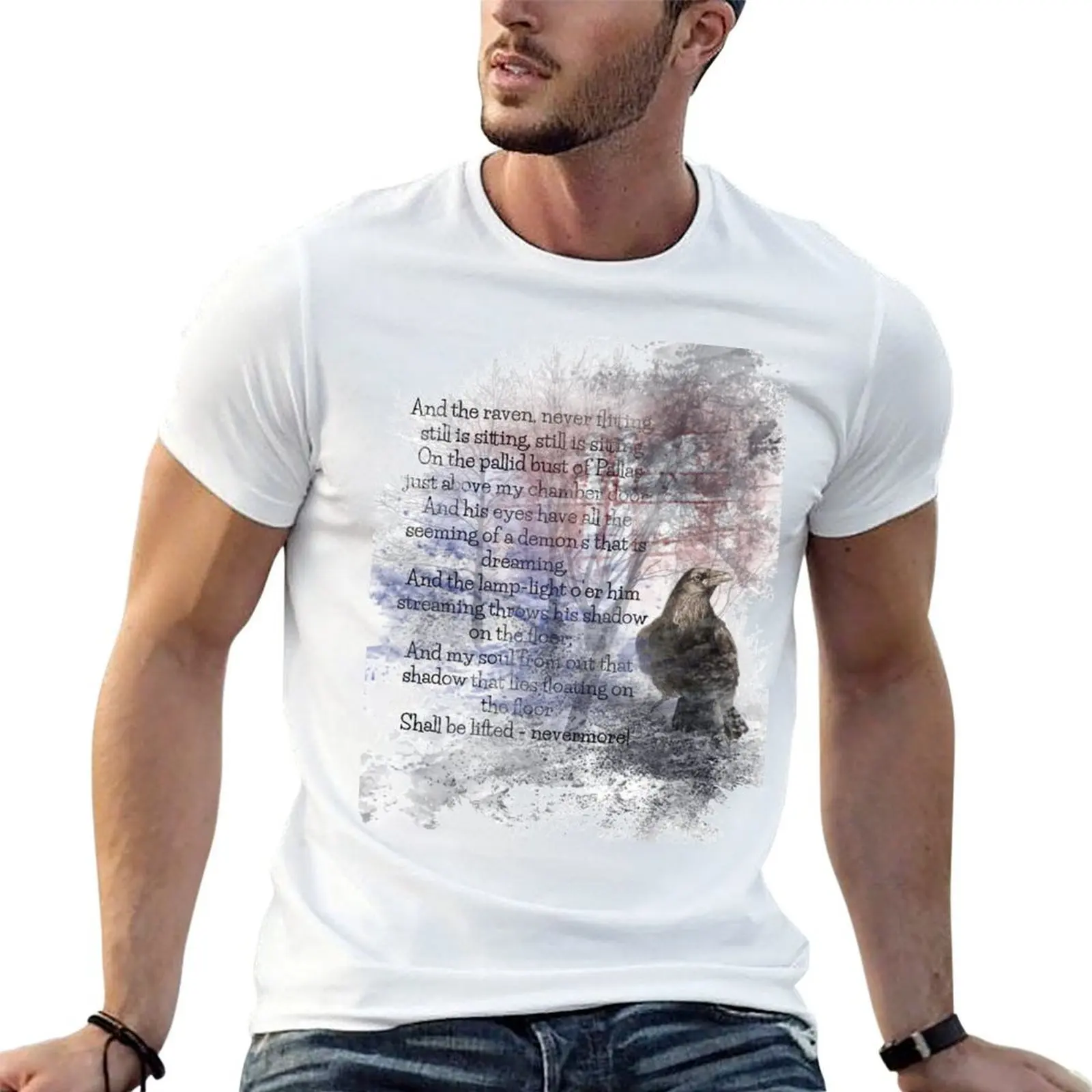 

Edgar Allan Poe Poem The Raven T-Shirt anime tshirt cotton t shirts man 100% T-Shirt