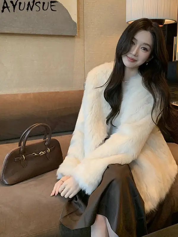 AYUNSUE 2025 새로운 Shearling Jacket 여성 중간 길이 천연 양모 자켓 여성 의류 Luxury New in Outerwears Abrigo Mujer