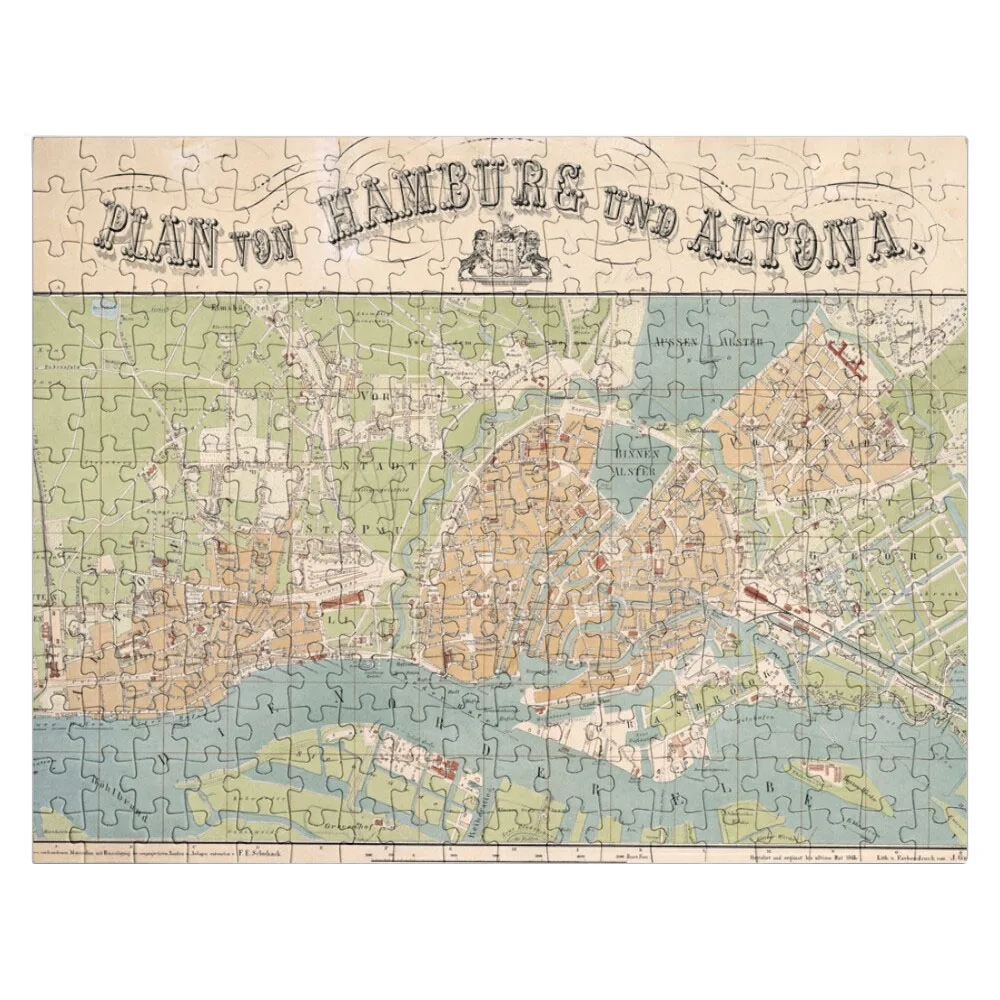 Vintage Hamburg Germany Map (1862) Jigsaw Puzzle Custom Jigsaw Children Wood Name Works Of Art Puzzle