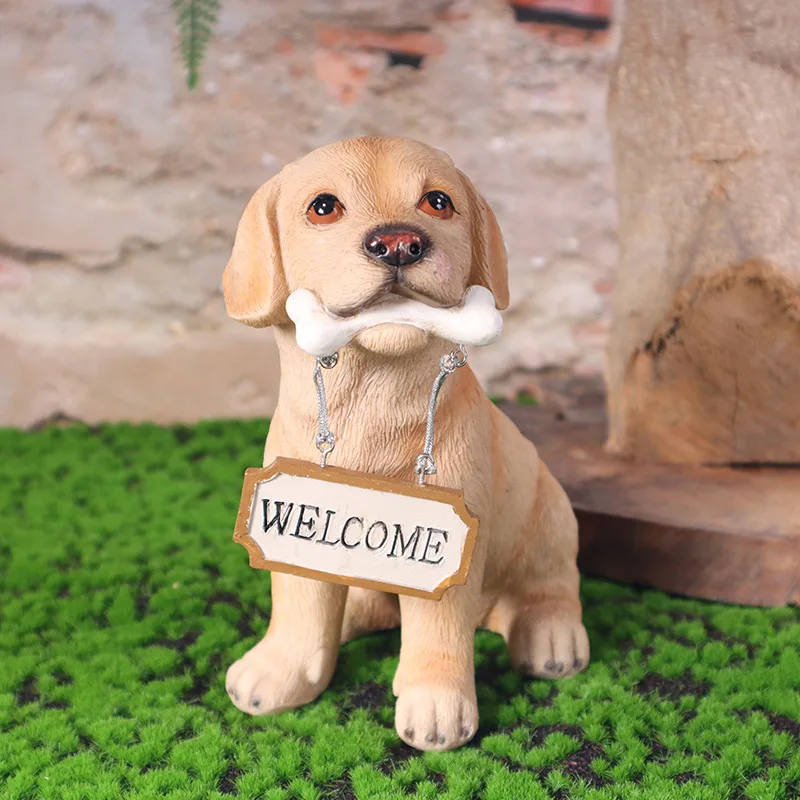 Dog Carrying Welcome Sign Statue for Outdoor Garden Courtyard Entrance Lawn Decoration Home Ornament