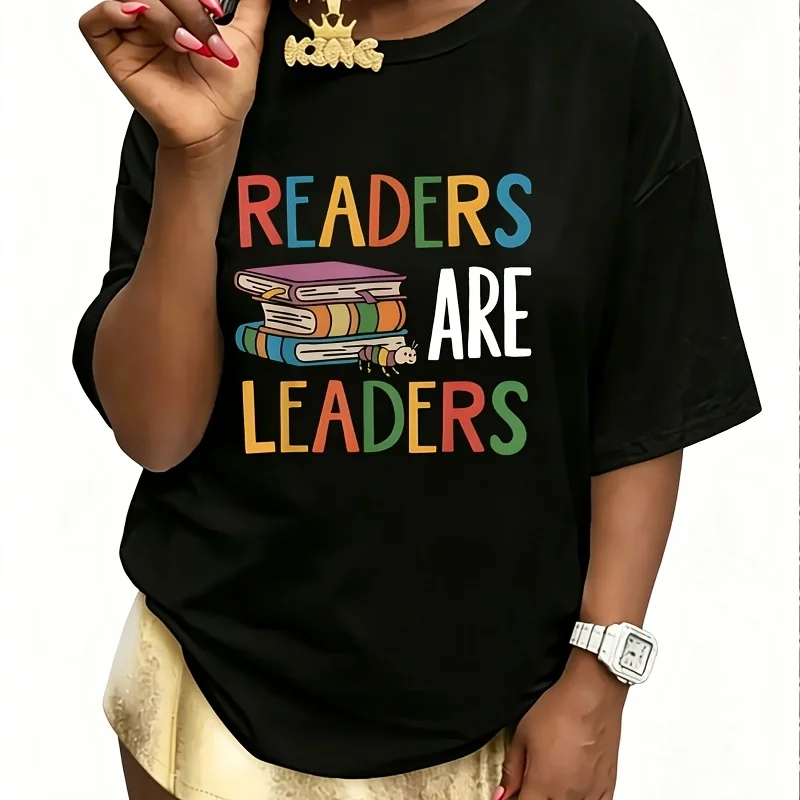 Readers Are Leaders Women's T-Shirt 100% Cotton Fun Print Short Sleeve Top Casual Round Neck Tee S-5Xl