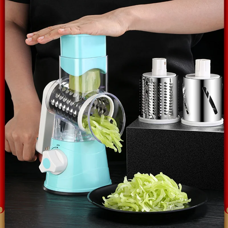 Multifunctional Vegetable Slicer for Home Kitchen Use Hand Cranked Rotary Planer Three in One Drum Slicer for Zucchini