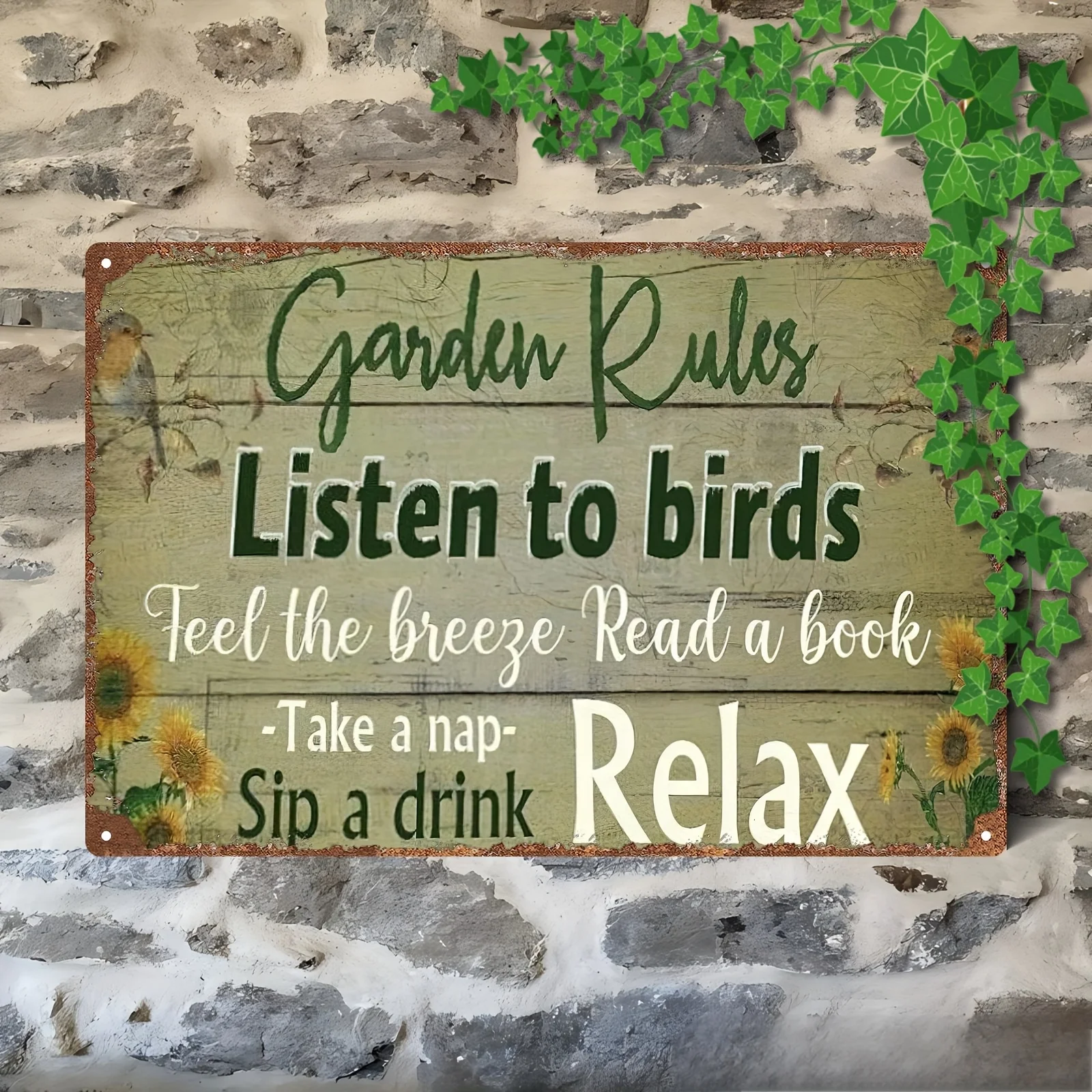 Vintage Rustic Aluminum Wall Art 8x12 Inch Waterproof Sunflower Bird Tin Sign for Home Garden Bar Cafe Outdoor Decor