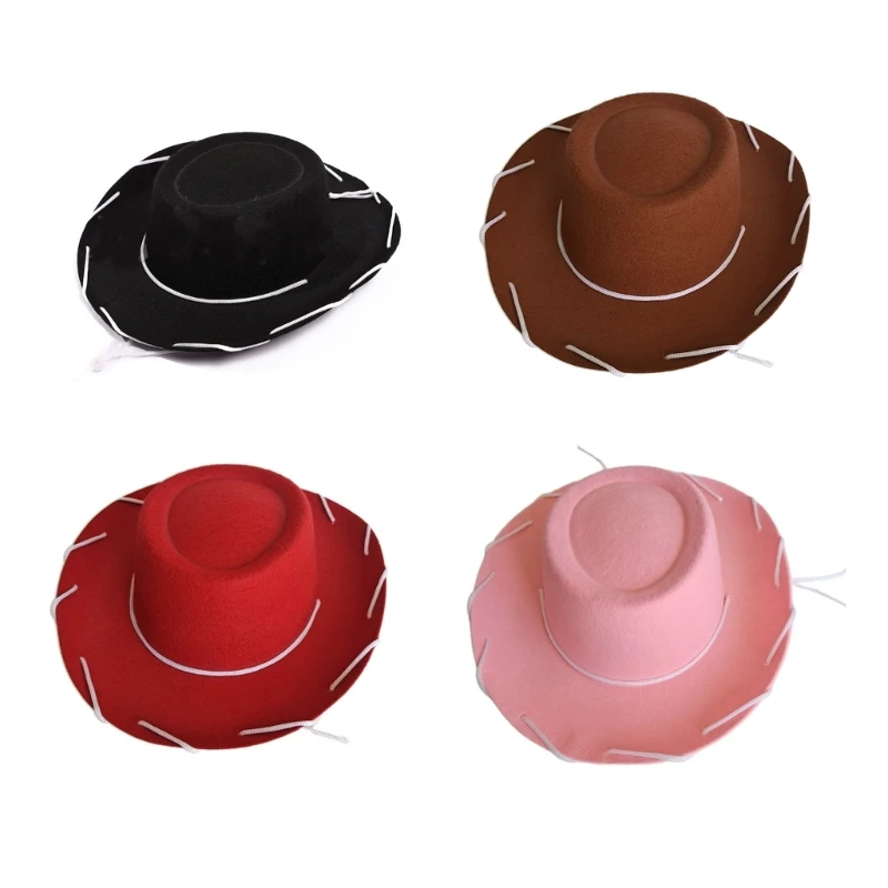 Casual Western Cowboy Hat Wide Brim Hat for Sun for Protection String Design Felt Hat All-match for Valentine's Day