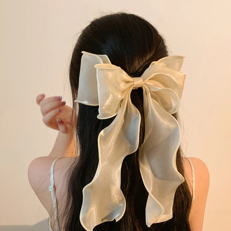 【F】Haarspangen im koreanischen Stil mit süßen Schleifen für Mädchen, glänzende Satin-Haarspangen mit Schleifenknoten, Haarspange, Haarnadel, Pferdeschwanz-Clip, Kopfbedeckung