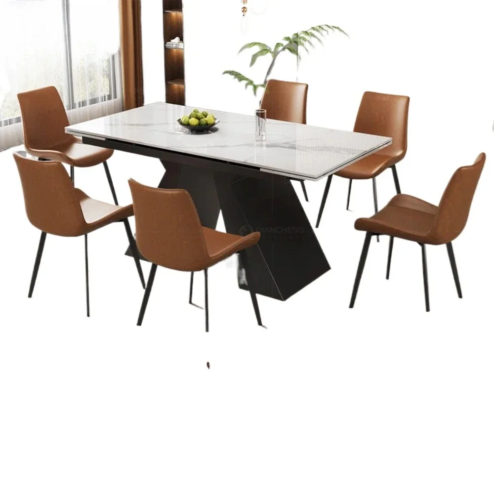 Italian minimalist rock slab dining table and chairs modern simple small apartment retractable dining table