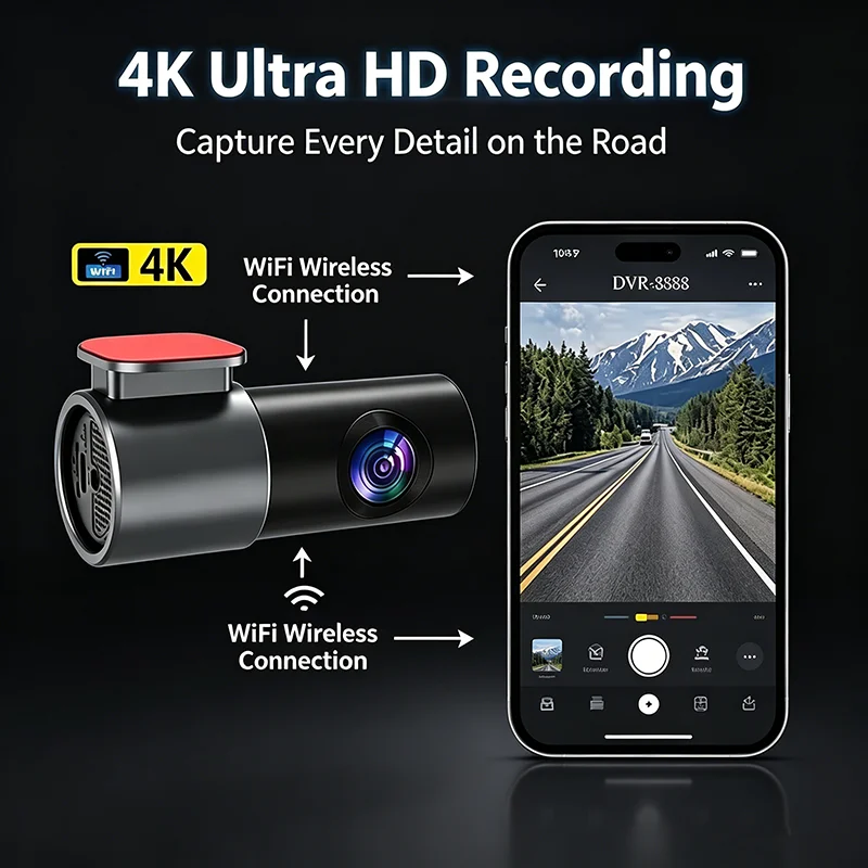 Cámara para Auto J89 4K Ultra HD con Conectividad WiFi y Enlace Móvil para Monitoreo en Tiempo Real