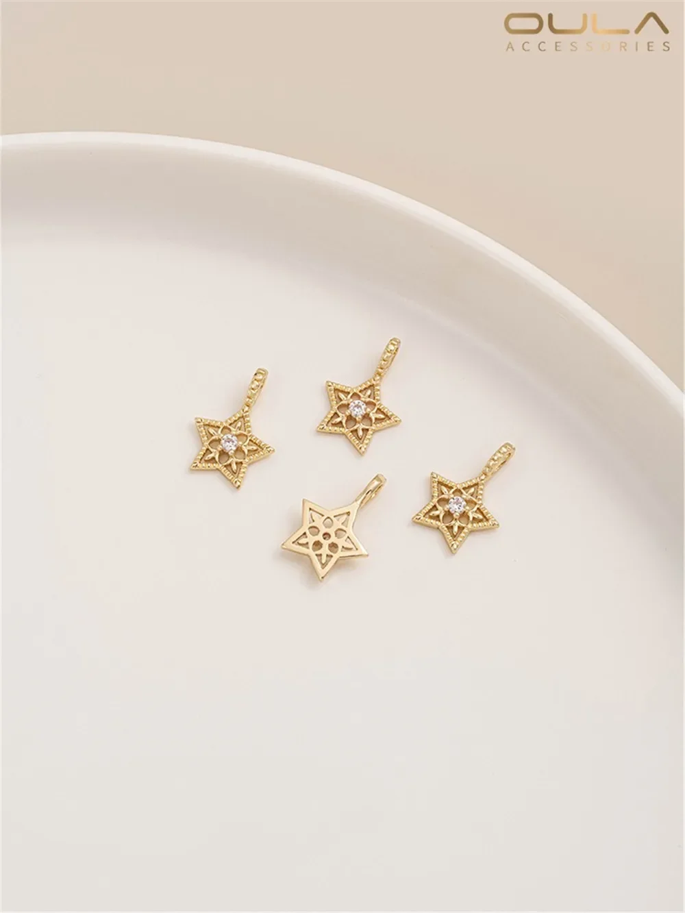 

14K Gold-Color Plated Inlaid Zircon Star Moon Sun Flower Pendant Diy Bracelet Pendant