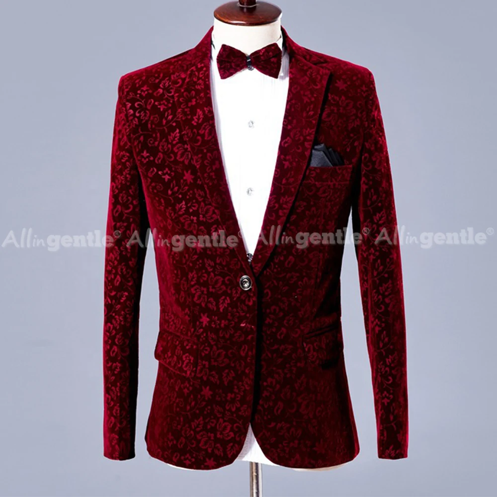 Allingentle Mens Regular Fit Jackets 1-Button Casual Floral Jacquard Jackets For Men Wedding Banquet Blazer Customized