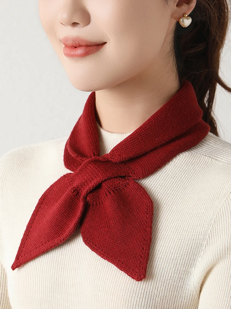 Wool Bow Tie Women Neck Warmer Small Scarf Cowl Collar Loop Soft Winter Essential Knit Accessories