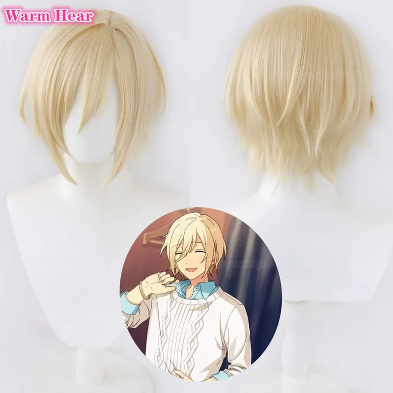 Anime tenshouin eichi peruca cosplay es tenshouin eichi peruca leite dourado resistente ao calor perucas de cabelo sintético + touca peruca