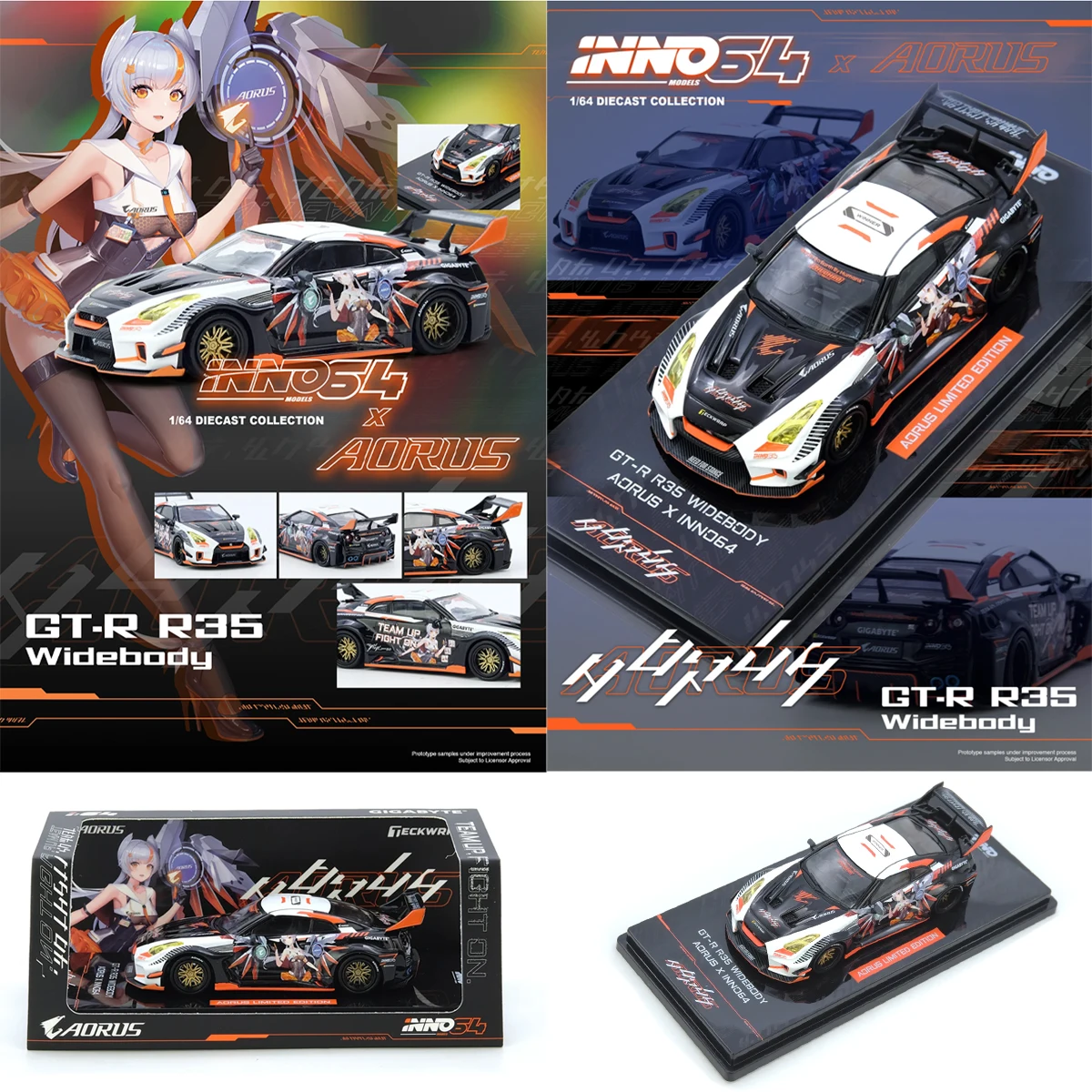 INNO64 x AORUS 1:64 Nissan GT-R R35 Widebody Itasha Livery Diecast Car Model In Stock Ready To Ship