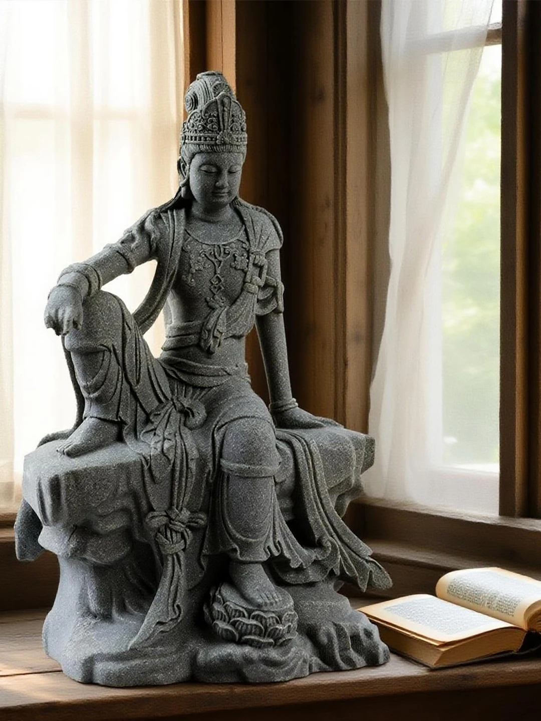 تمثال بوذا إبداعي للديكور، زينة حوض السمك من حجر تشينغشا، ديكور حديقة الصخور بتصميم شلال وآلهة القمر #1