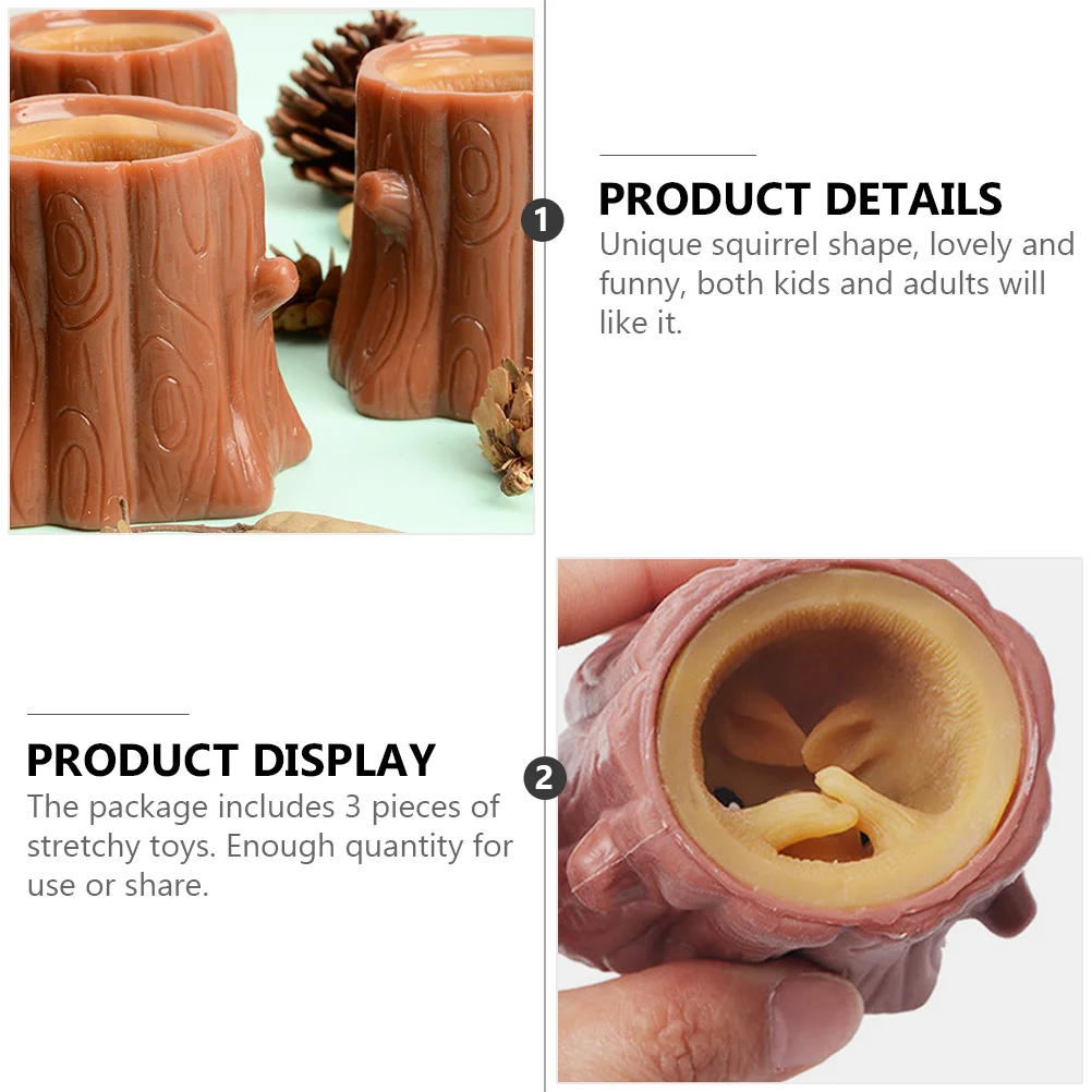 3 Pcs Squirrel Decompression Toy Retractable Plaything Tricky Pressure Relief Toys Stress Reliever Vinyl Material