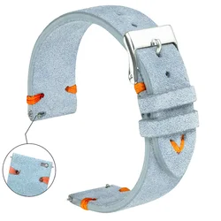 Cinturini per orologi in pelle scamosciata 18mm 20mm cuciti a mano Beige verde blu cinturini per orologi in pelle scamosciata per uomo donna bracciale per orologio a sgancio rapido