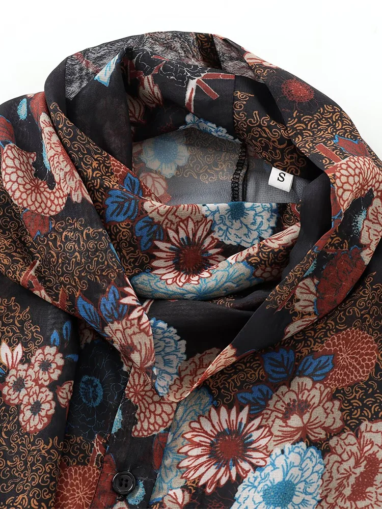 2024 Autumn and Winter New European and American Style Women\'s Casual Flower Printed Round Neck Long Sleeve Shirt
